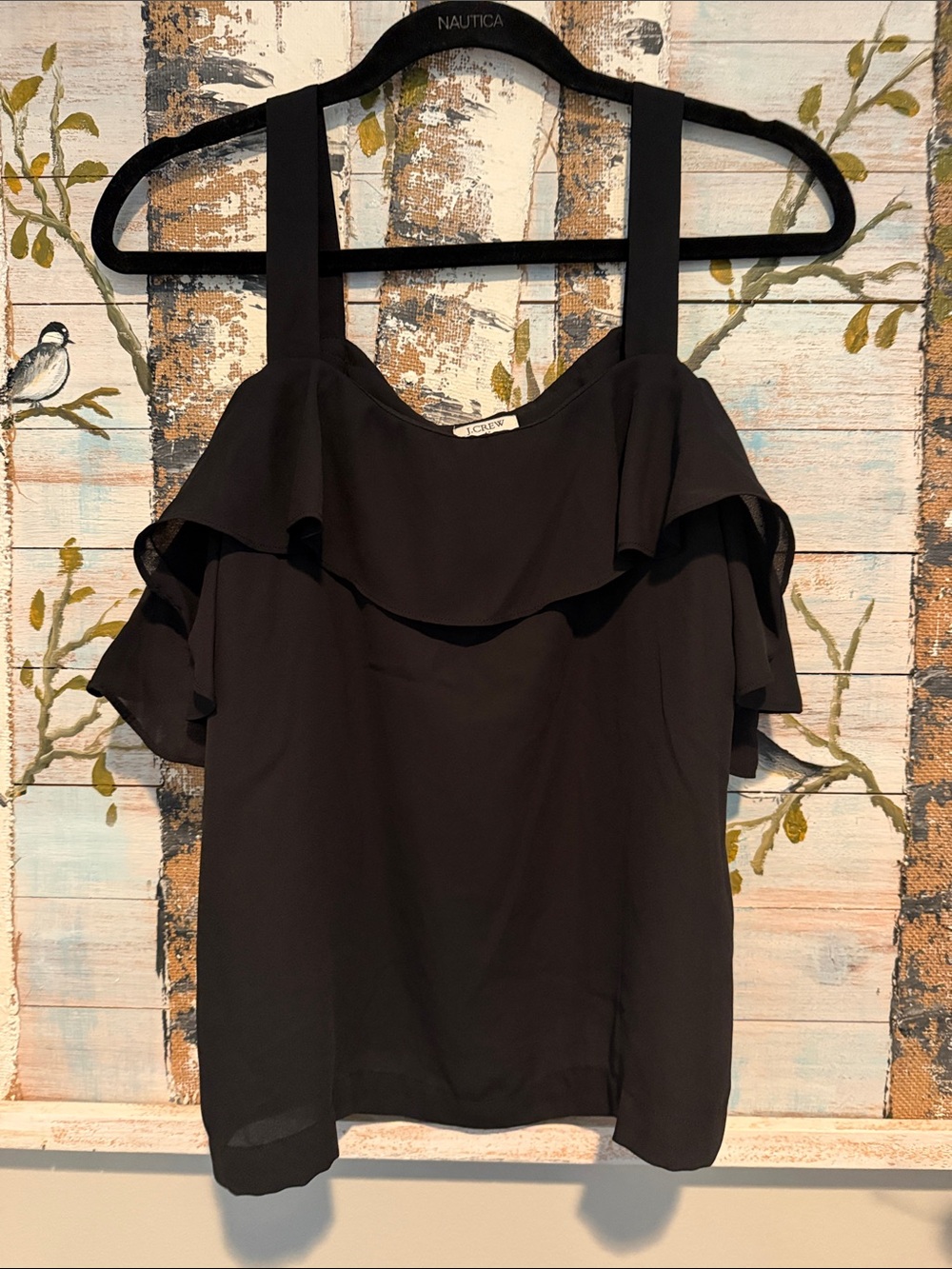 J. Crew Black Ruffle Cold-Shoulder Tank Top